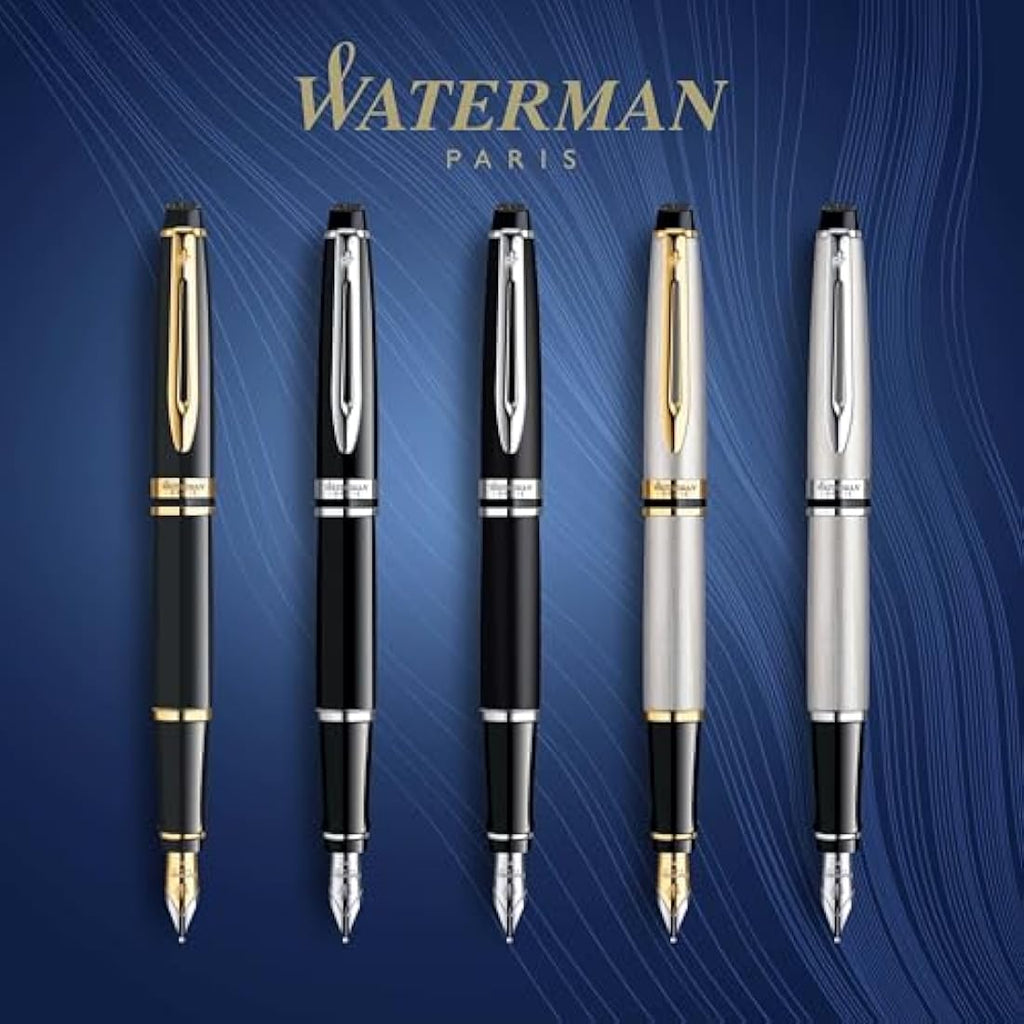 Waterman Expert Fountain Pen | Gloss Black & 23k Gold Trim | Medium Nib