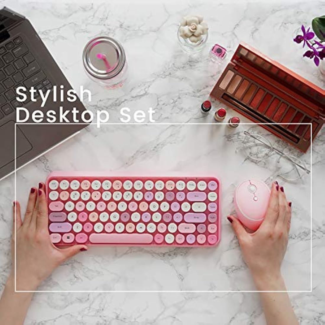 Perixx PERIDUO-713 Wireless Retro Keyboard and Mouse Combo – Pastel Pink