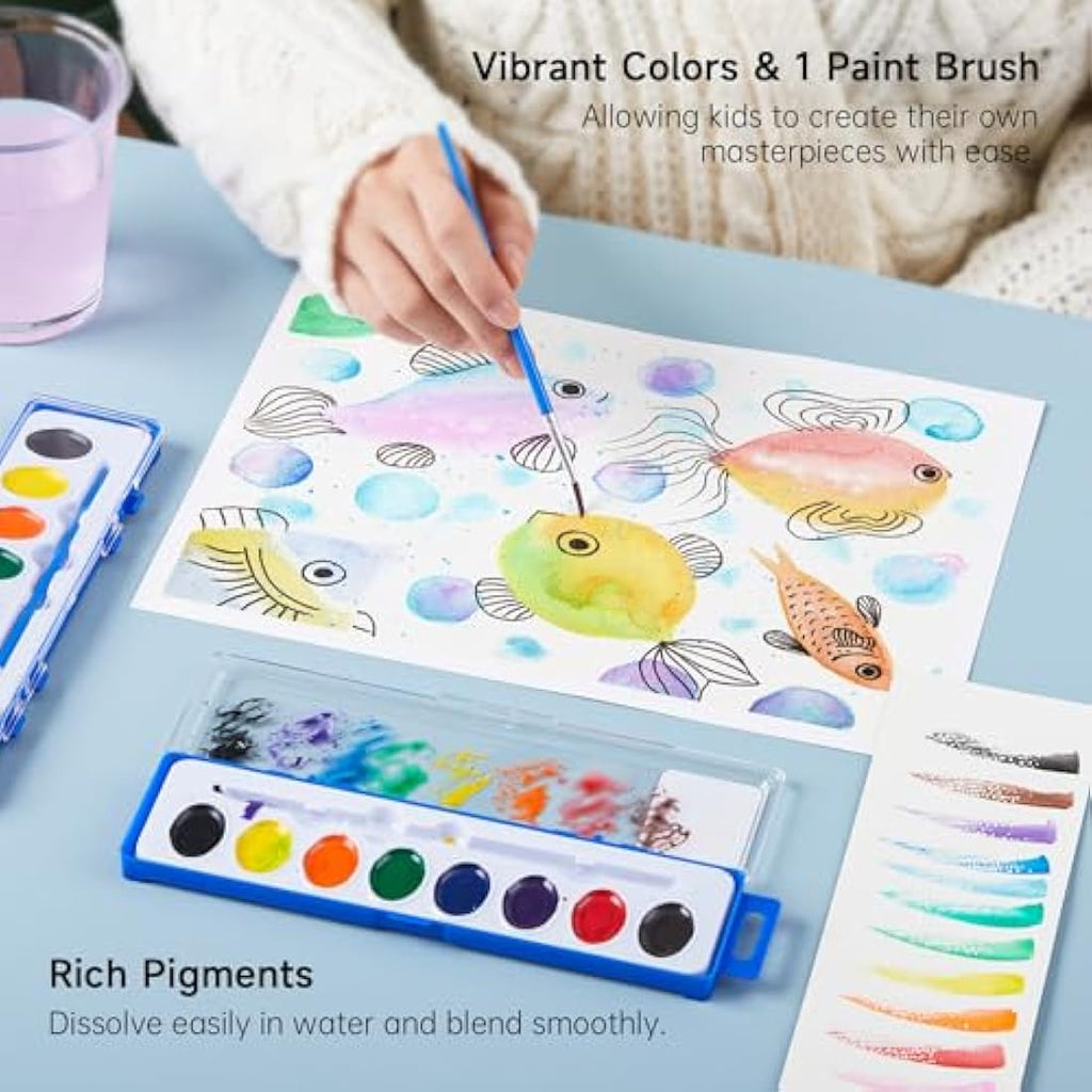 Shuttle Art 40 Pack Watercolour Paints Set | 8 Washable Colours for Kids