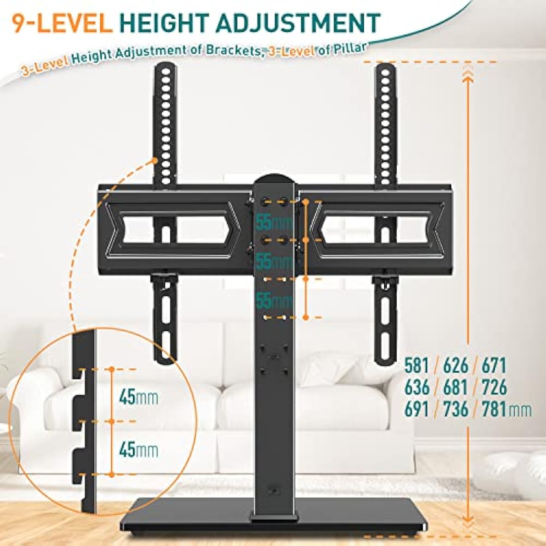 ELIVED Swivel Table Top TV Stand for 37-70 Inch TVs | Height Adjustable