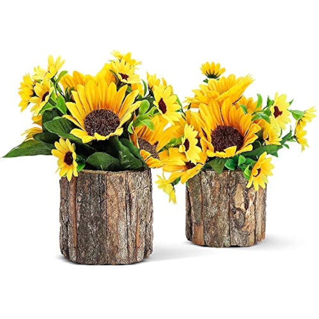 AceList Artificial Sunflowers | Potted Fake Plants with Bark Pots