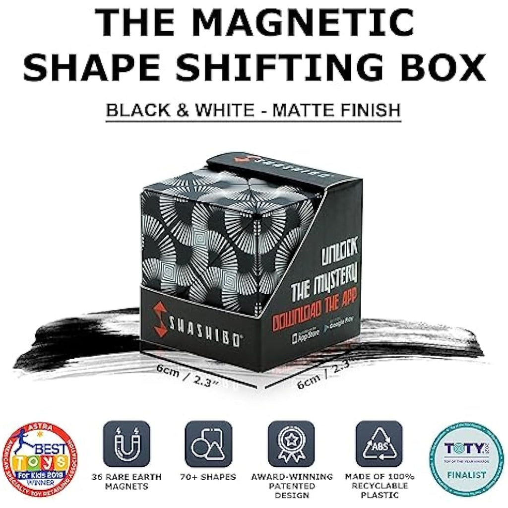 Shashibo Shape Shifting Box – Magnetic Fidget Cube Puzzle (Black & White)