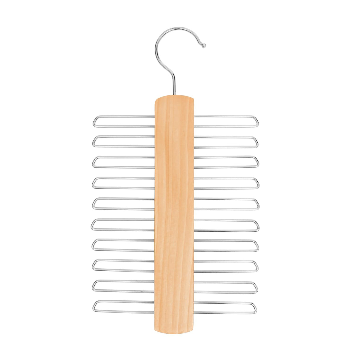 Tie Hanger for Wardrobe | Wooden Tie Organiser for Men with 20 Non-Slip Chrome Bars - image 1