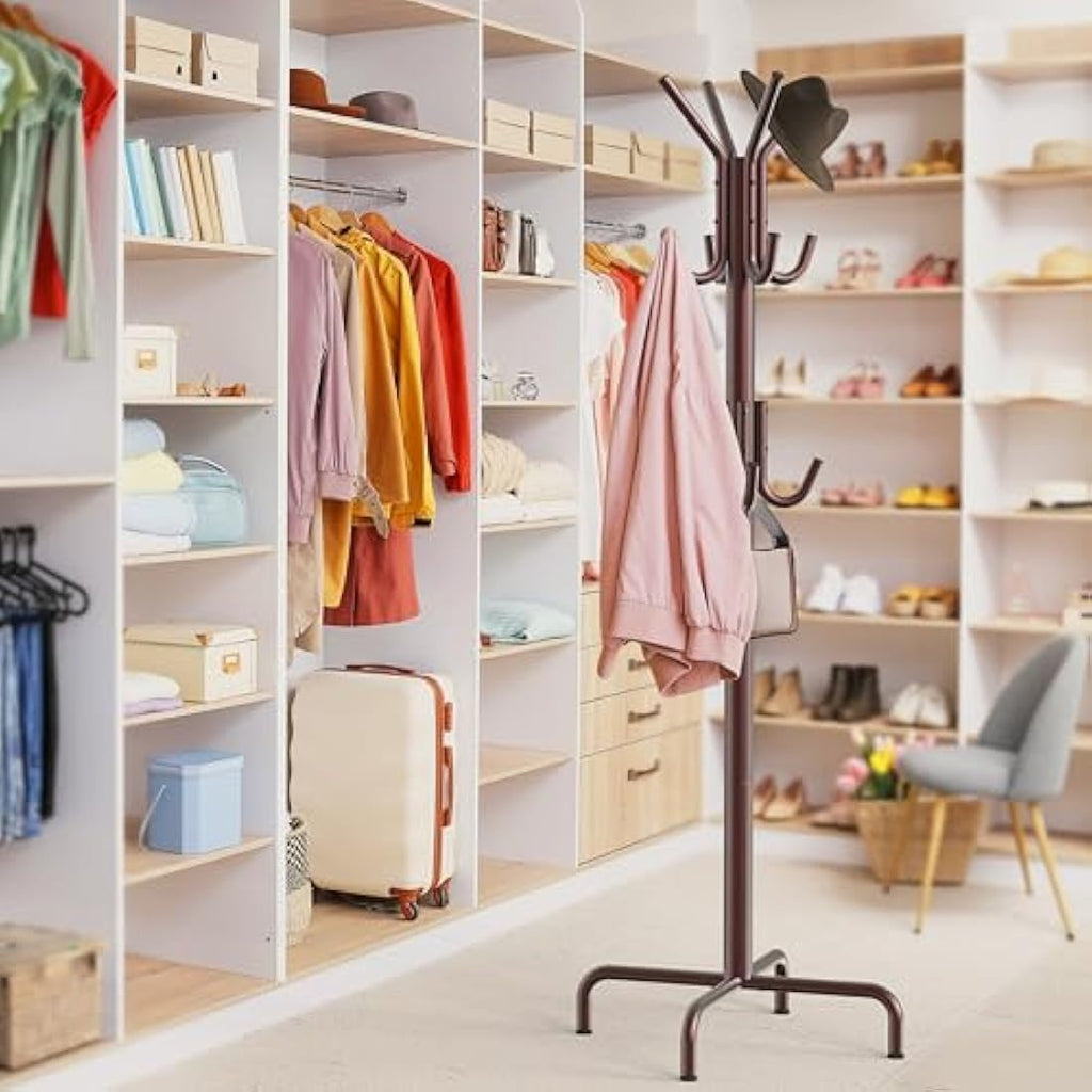 Jolof Store Standing Coat and Hat Rack – 12 Hook Metal Organizer, Bronze