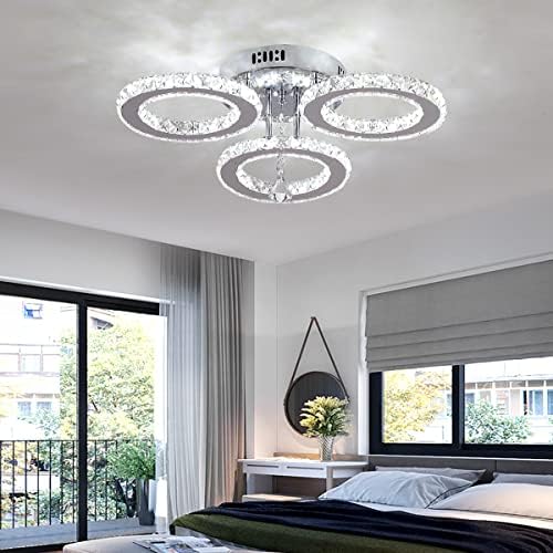 VETRULUS Modern Crystal LED Chandelier | 3-Ring Flush Mount Ceiling Light