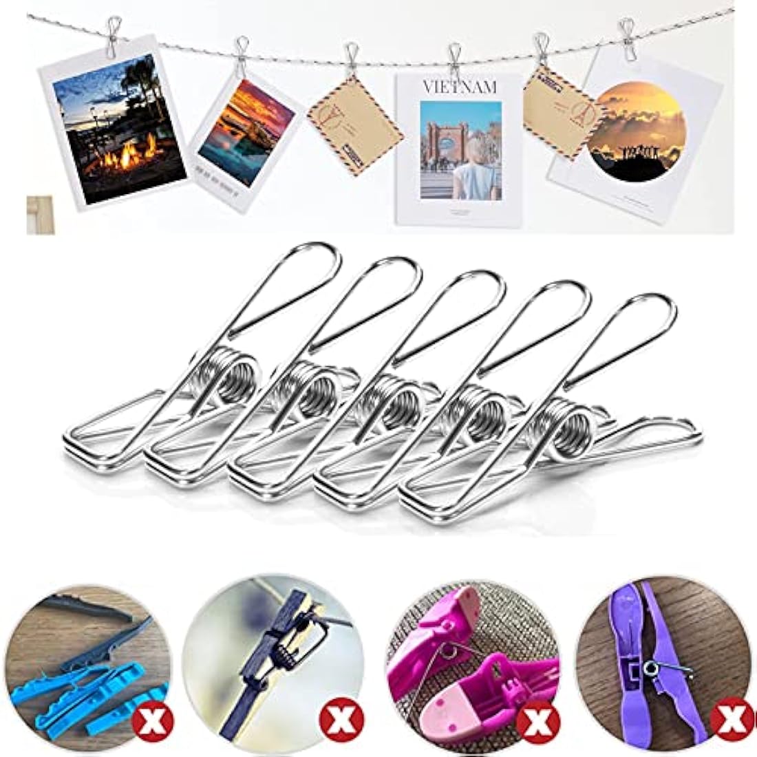 Jolof Store Stainless Steel Clothes Pegs – 48 Pack Heavy-Duty Laundry Clips
