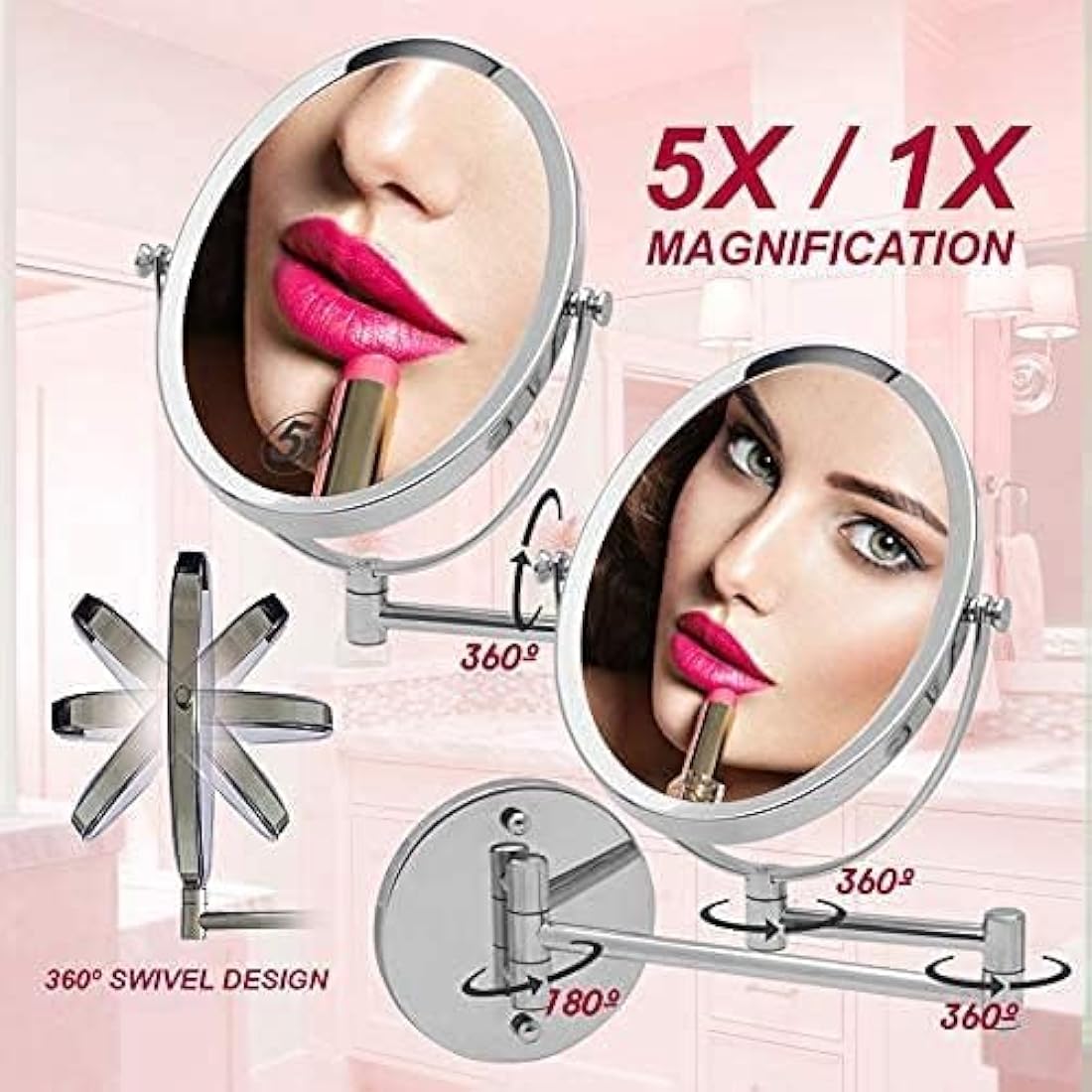 Mirrorvana Oval Wall Mount Bathroom Mirror – 5X Magnification Chrome