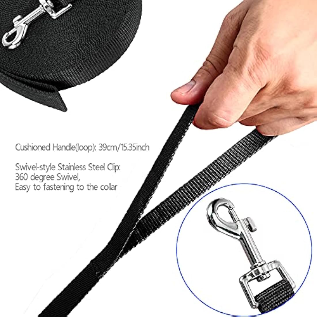 NavoX 20m Nylon Long Dog Training Lead – Black Recall Leash for Puppies