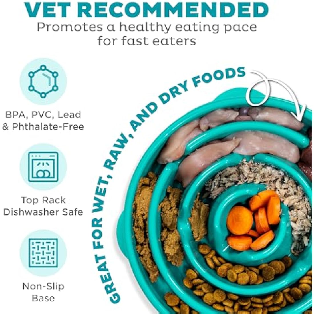 Outward Hound Slow Feeder Dog Bowl | Large Turquoise Fun Feeder