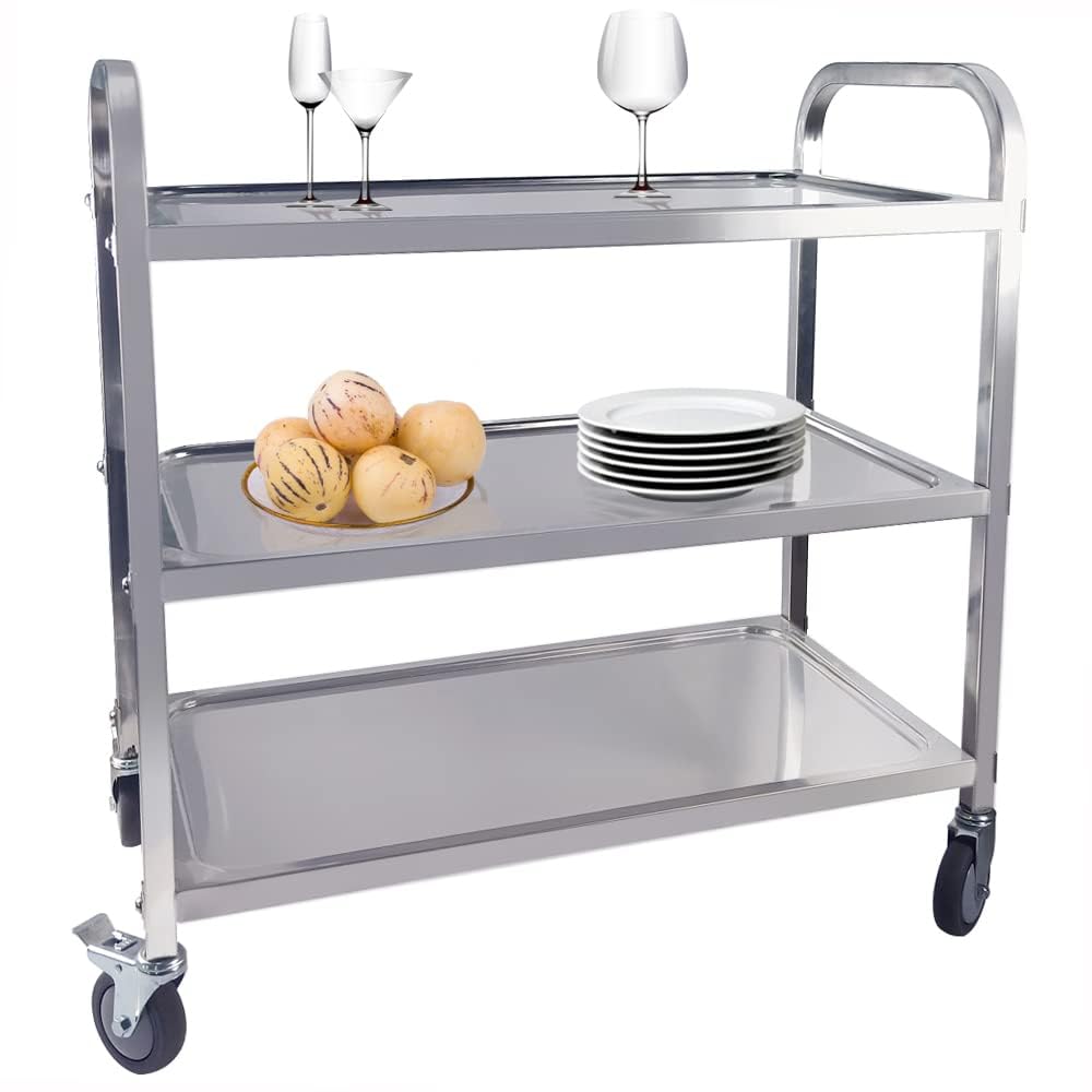 TAIMIKO 3-Tier Stainless Steel Kitchen Trolley Cart Large Serving Trolley - image 1