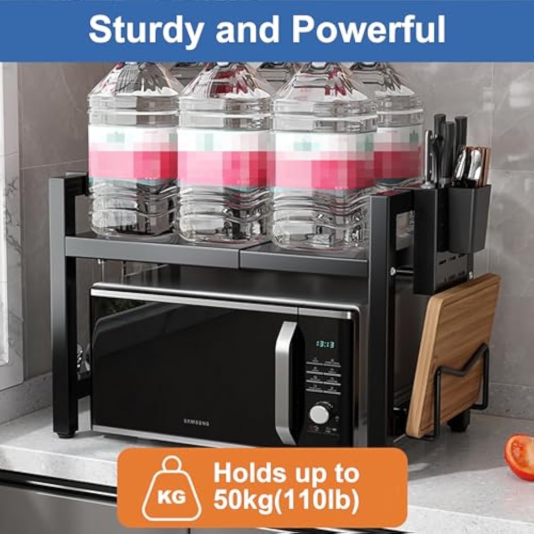 Wivico Extendable Microwave Oven Rack | 2-Tier Carbon Steel Kitchen Shelf