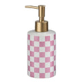 Pink Checkered Ceramic Soap Dispenser with Gold Matte Pump