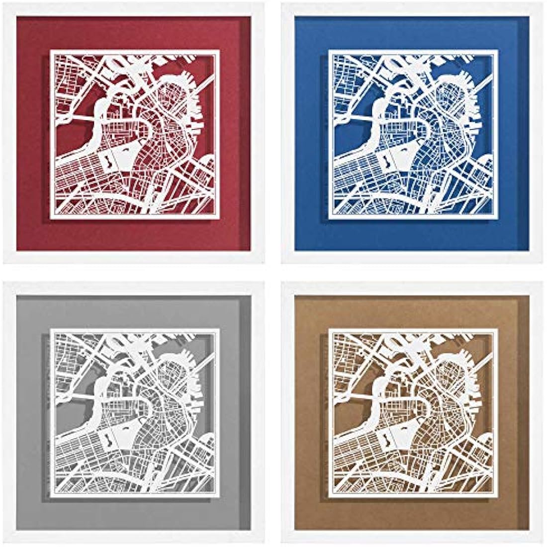 Boston Paper Cut Map Wall Art | O3 Design Studio Framed Decor 9x9
