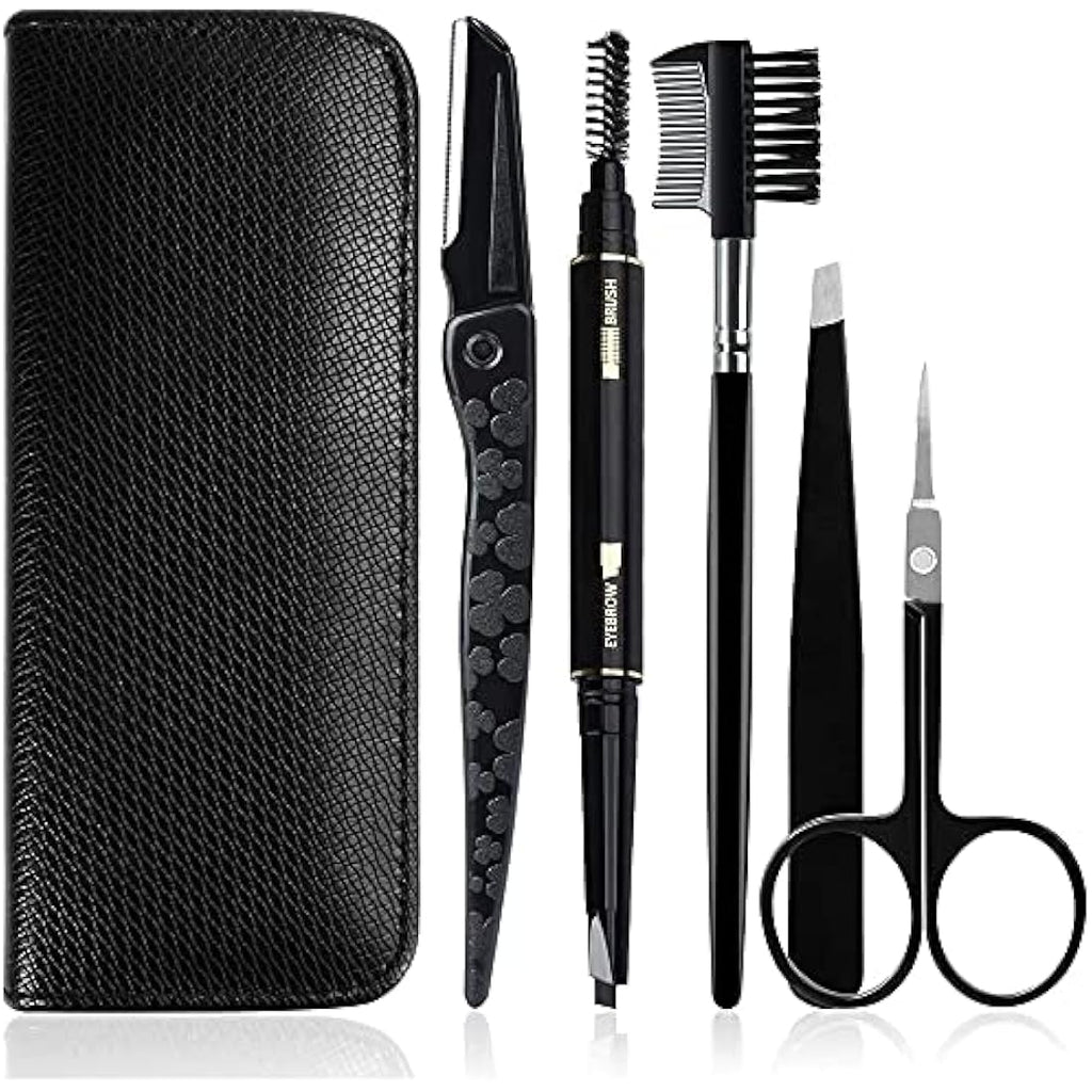 Gibot 5-Piece Stainless Steel Eyebrow Grooming Kit with Travel Case