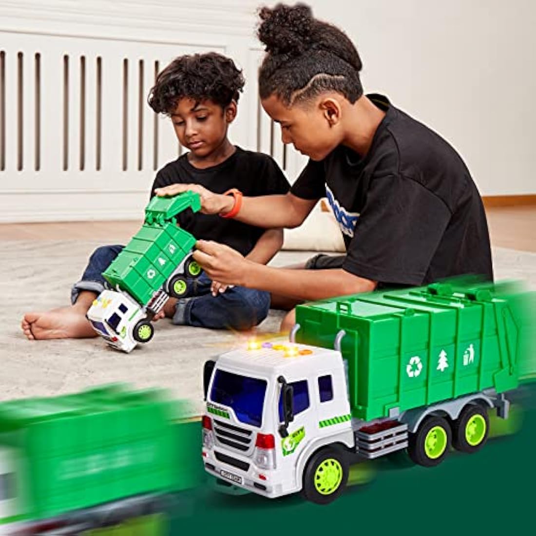 HERSITY Garbage Truck Toy with Lights and Sounds – 1/16 Scale Bin Lorry