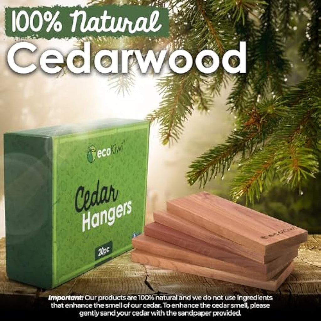 ecoKiwi Cedar Wood Moth Repellent - 20 Pack Natural Hanging Wardrobe Blocks