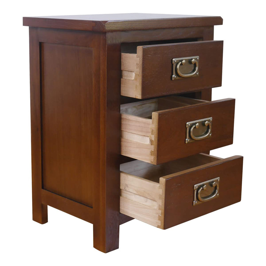 Aurotrice OAK Bedside Table 3 Drawers, Walnut NC Paint Cabinet, OAK Internals W:42 D:32 H:56 CM - image 5