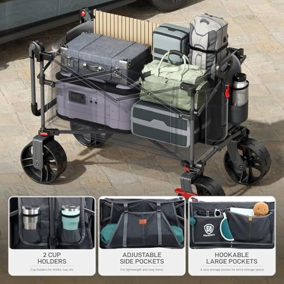 Ever Advanced Heavy Duty Folding Wagon – All-Terrain Beach Cart with Canopy