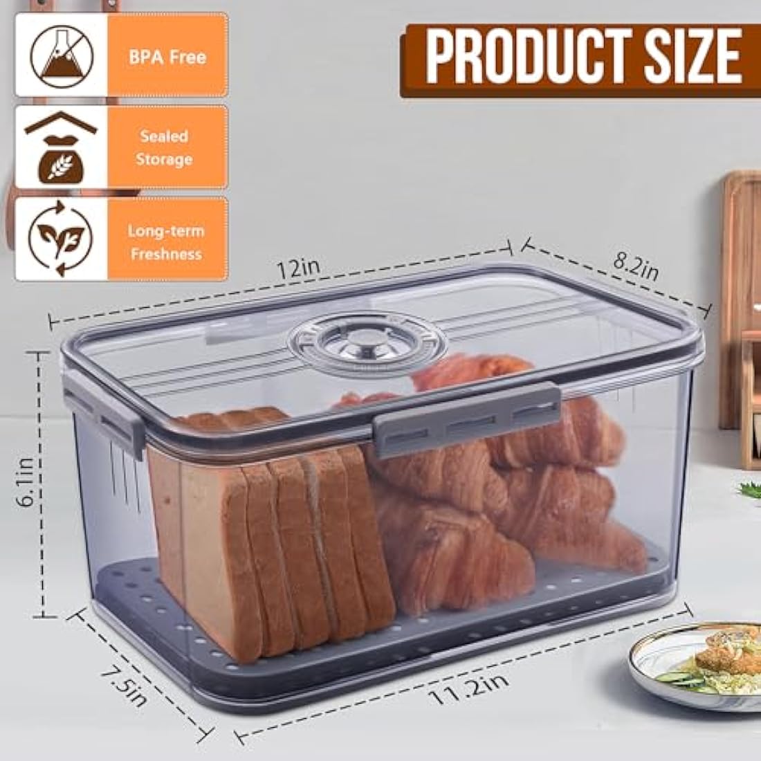Gifhomfix Airtight Bread Bin with Time Dial – Large Plastic Storage Box