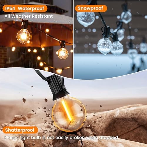 Torkase 110FT G40 Outdoor String Lights | 58 Shatterproof LED Bulbs