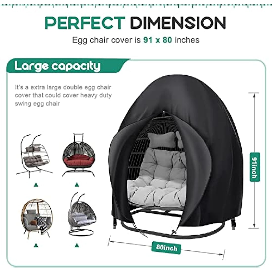 Double Egg Chair Cover | 420D Waterproof Oxford Fabric – 91x79"