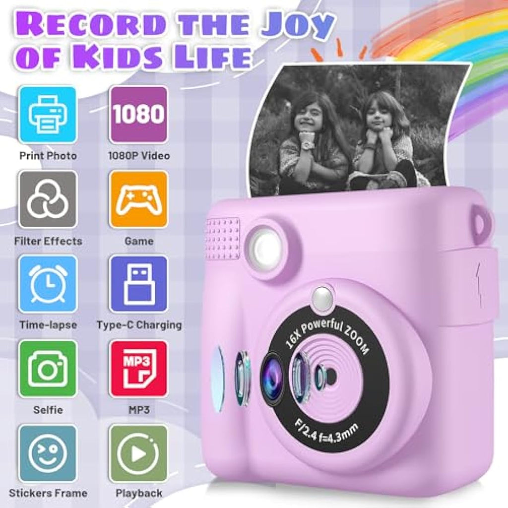 Kids Instant Print Camera – 1080P Digital Video with 32GB SD