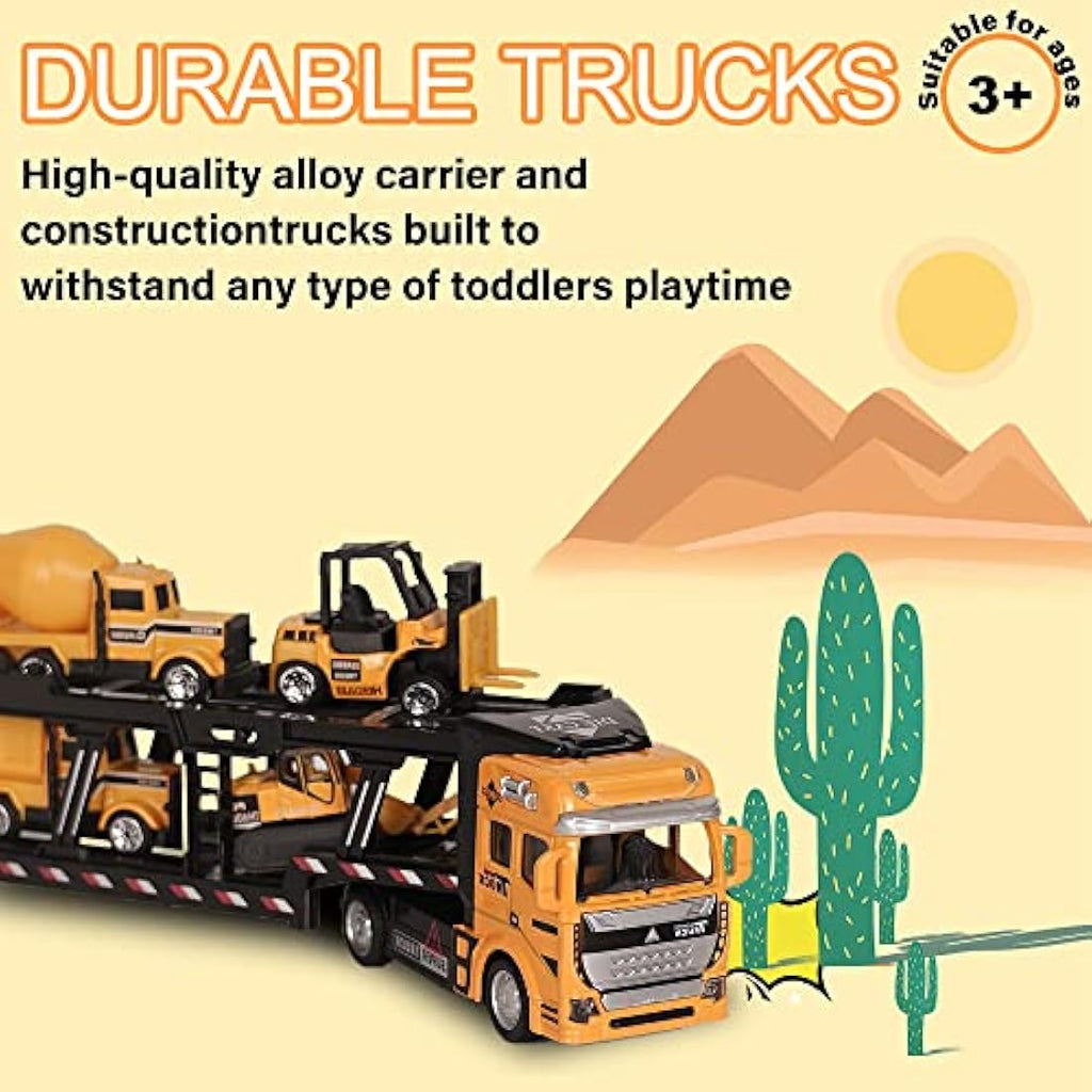 7-in-1 Construction Truck Toy Set | Diecast Pull Back Vehicles