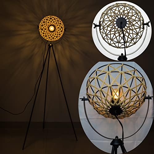 Jolof Store Geometric Rattan Floor Lamp – Boho Tripod Standing Light
