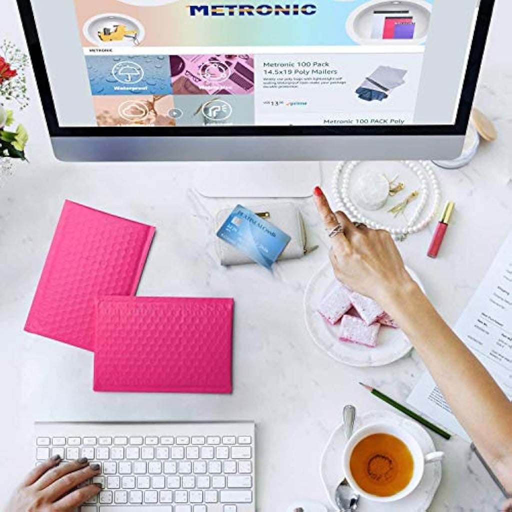 Switory Pink Poly Bubble Mailers | 4x7 Inch Padded Shipping Envelopes, 50 Pack