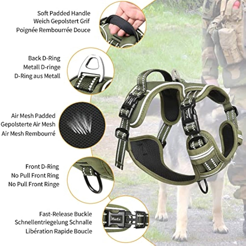 HEELE No Pull Dog Harness | Reflective Padded Adjustable Vest - Green, XS
