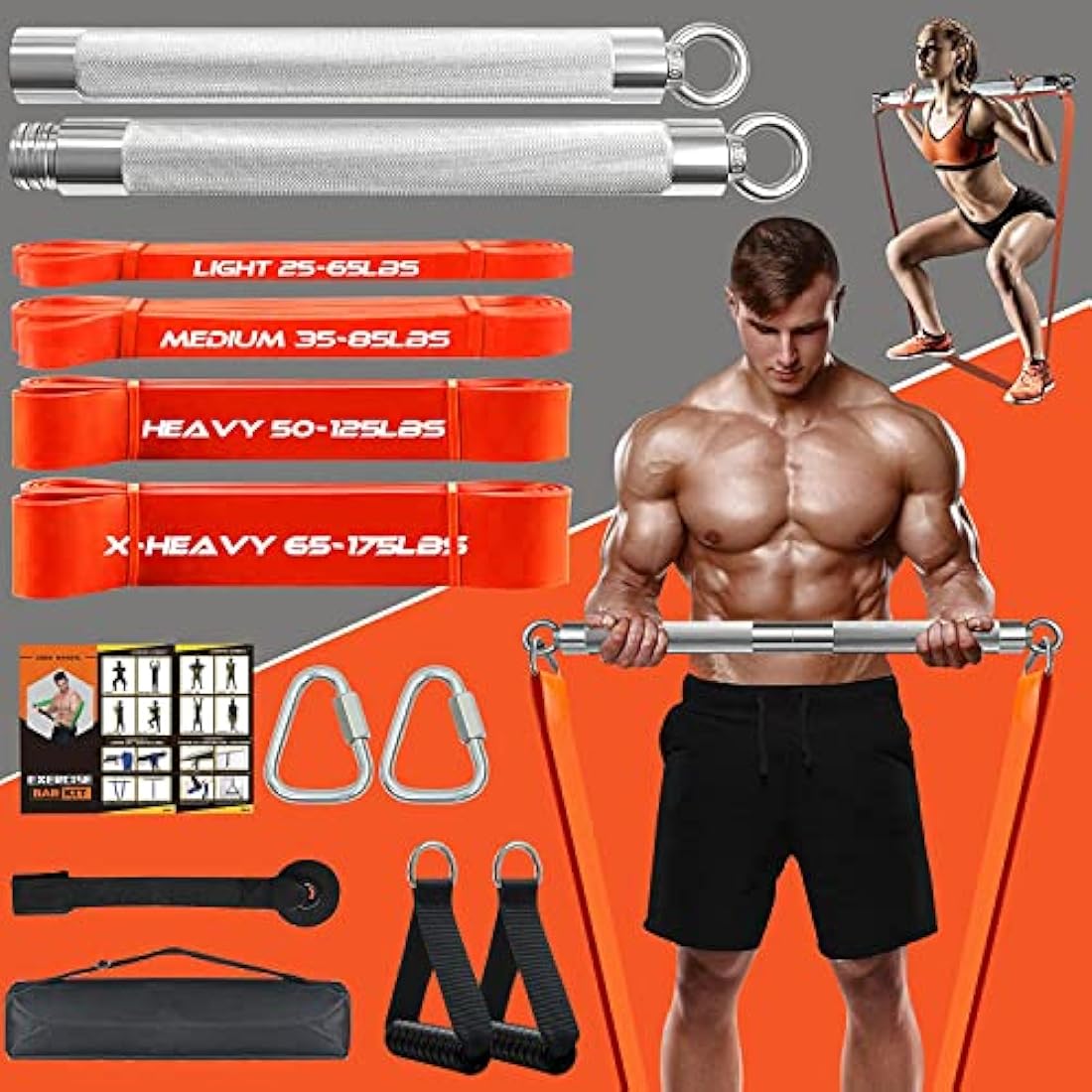 Jolof Store Resistance Bands Set with 75cm Detachable Exercise Bar