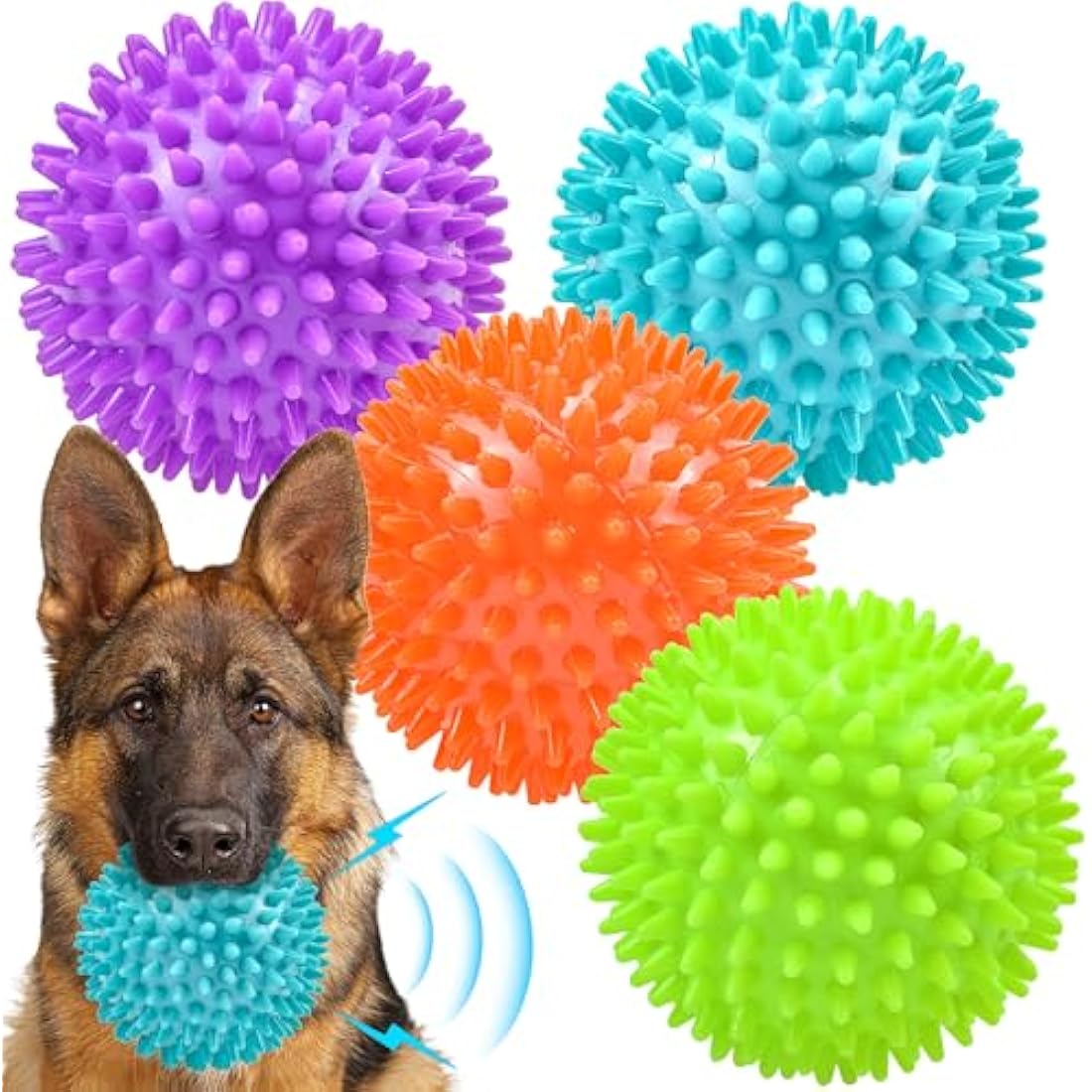 Jolof Store Squeaky Dog Toy Balls – 4 Pack Spikey Durable Dog Toys