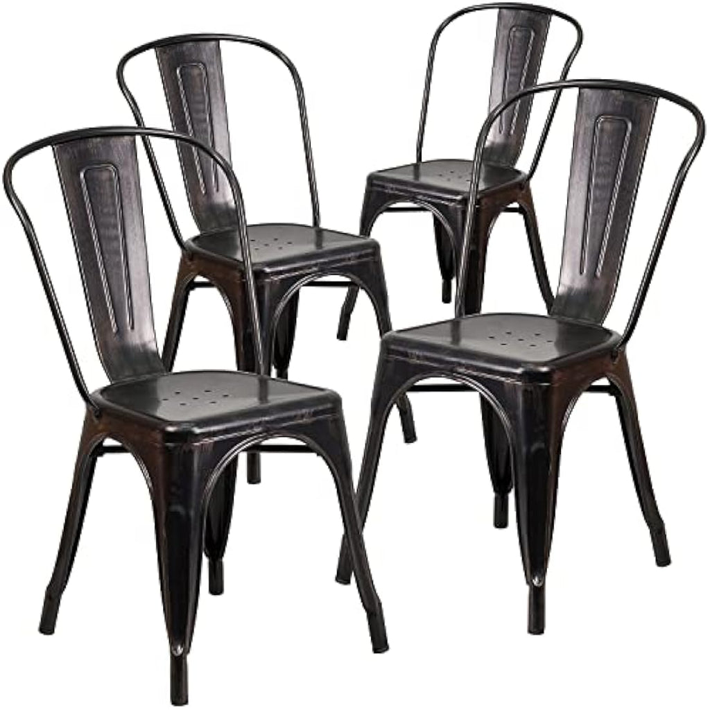 Flash Furniture Metal Stackable Dining Chairs - Black/Gold - 4 Pack