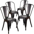 Flash Furniture Metal Stackable Dining Chairs - Black/Gold - 4 Pack