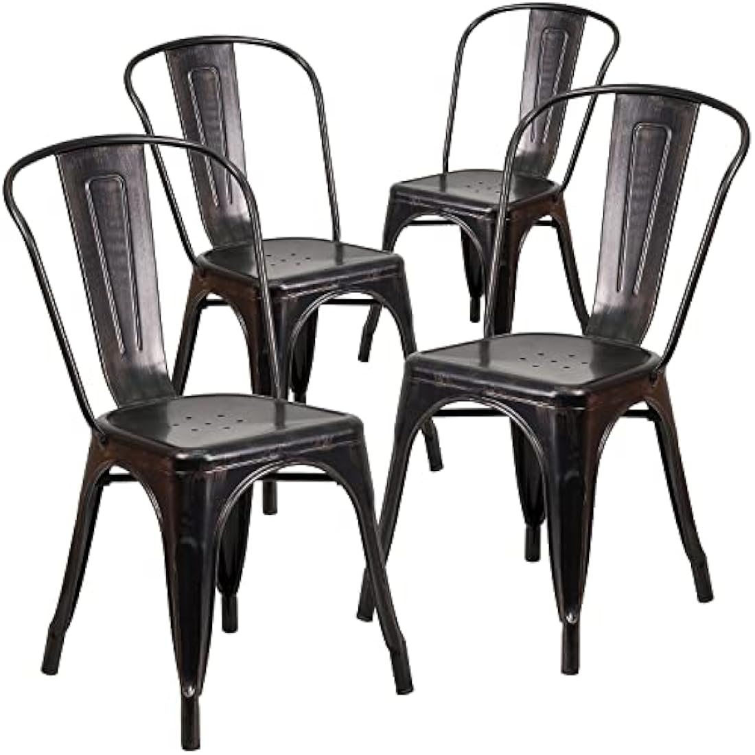 Flash Furniture Metal Stackable Dining Chairs - Black/Gold - 4 Pack