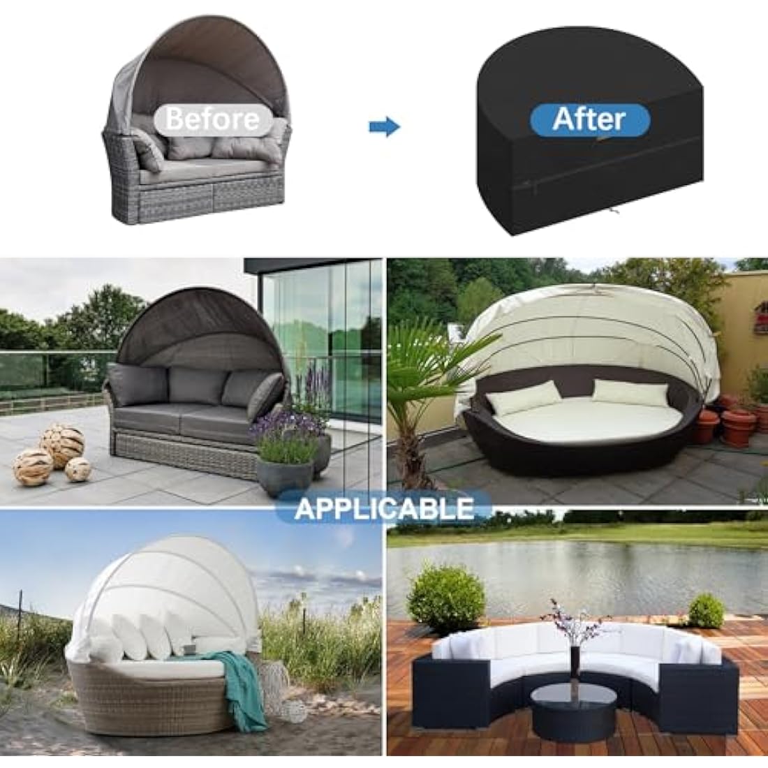 VANSHEIM Outdoor Daybed Cover – Waterproof 420D Oxford Garden Furniture