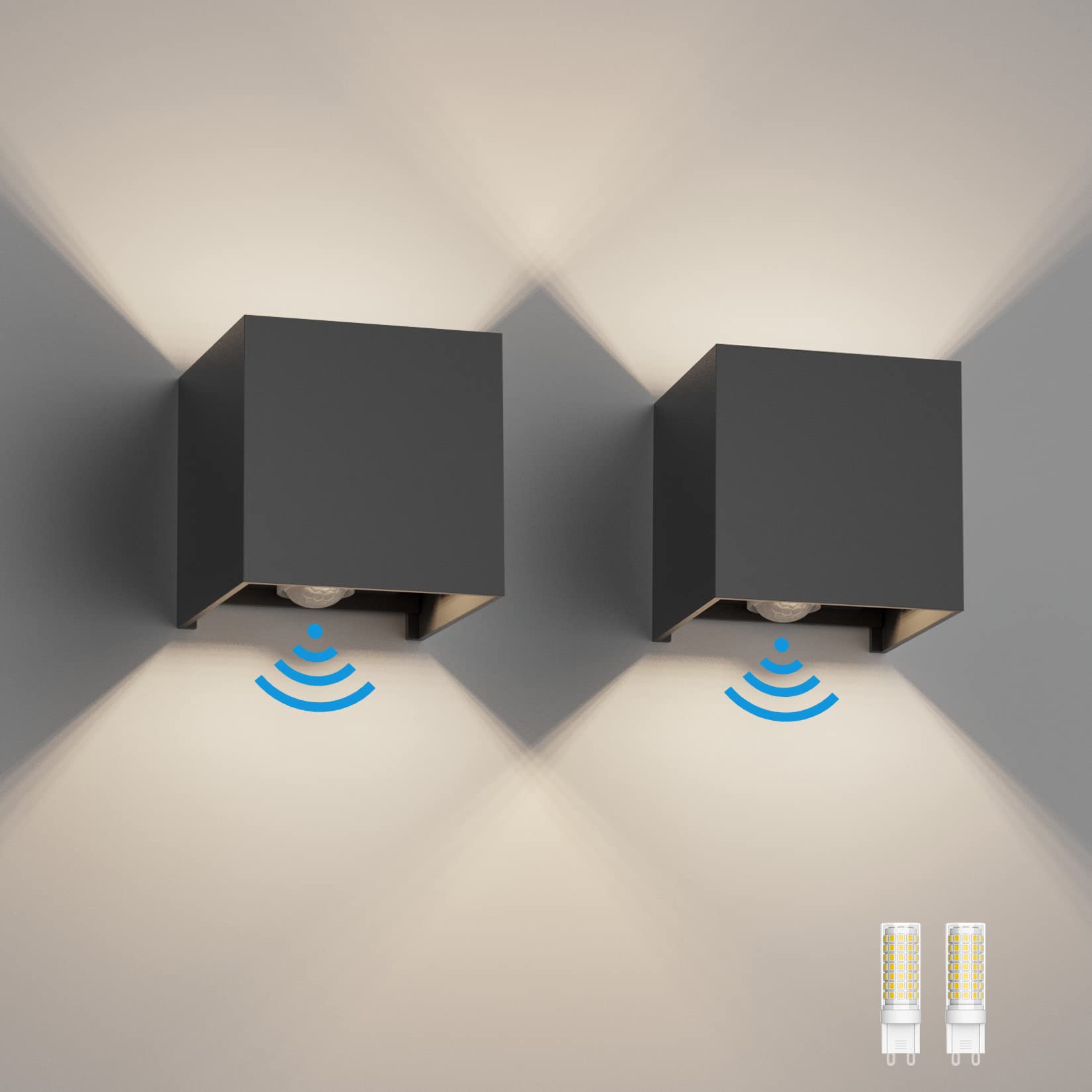 Klighten Outdoor Wall Light with Motion Sensor | IP54 Waterproof - 2 Pack