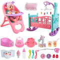 deAO My First Baby Doll Play Set – 21 Piece Toy Set with Crib & High Chair