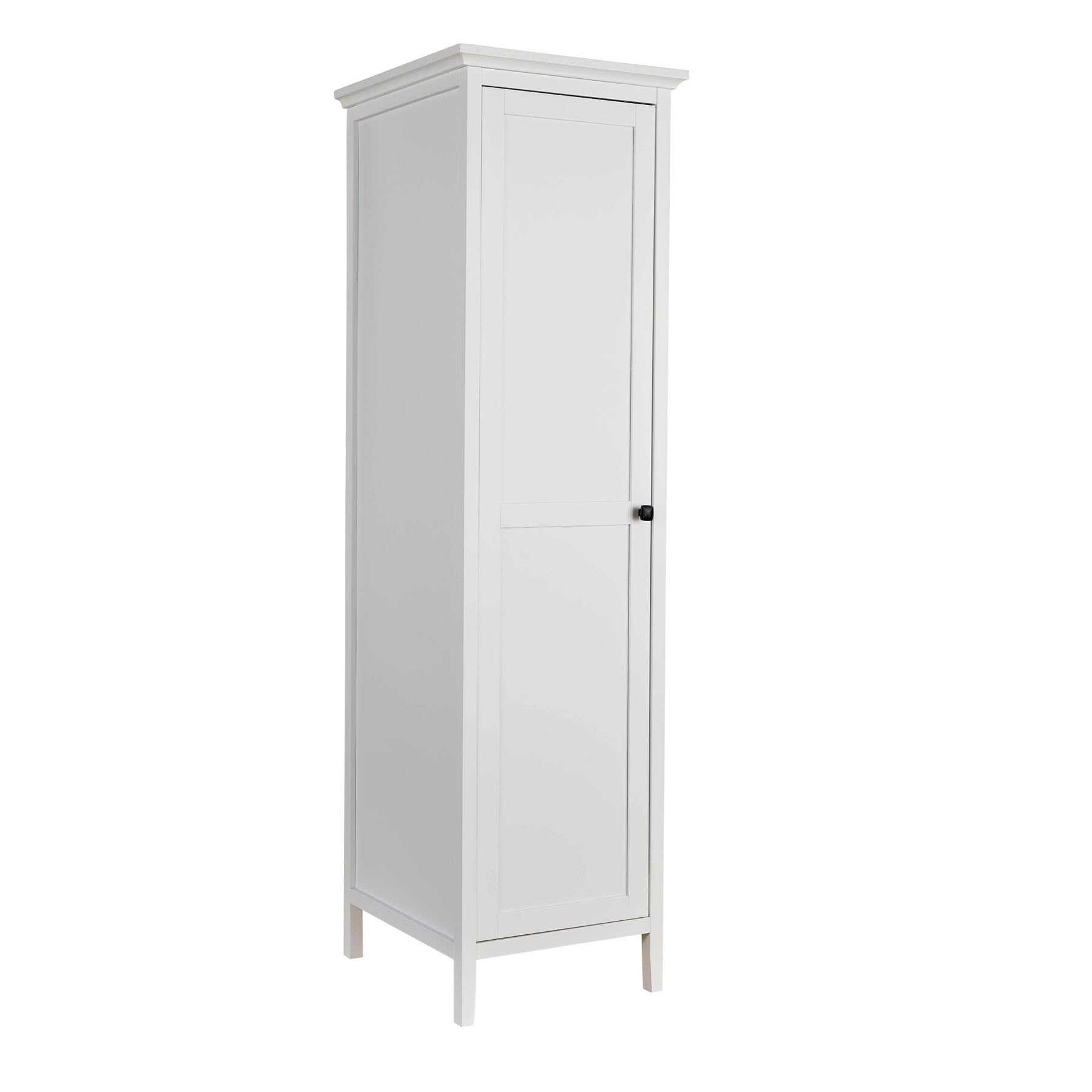 1 Door Slim Wardrobe – White MDF Wood Closet with Rail