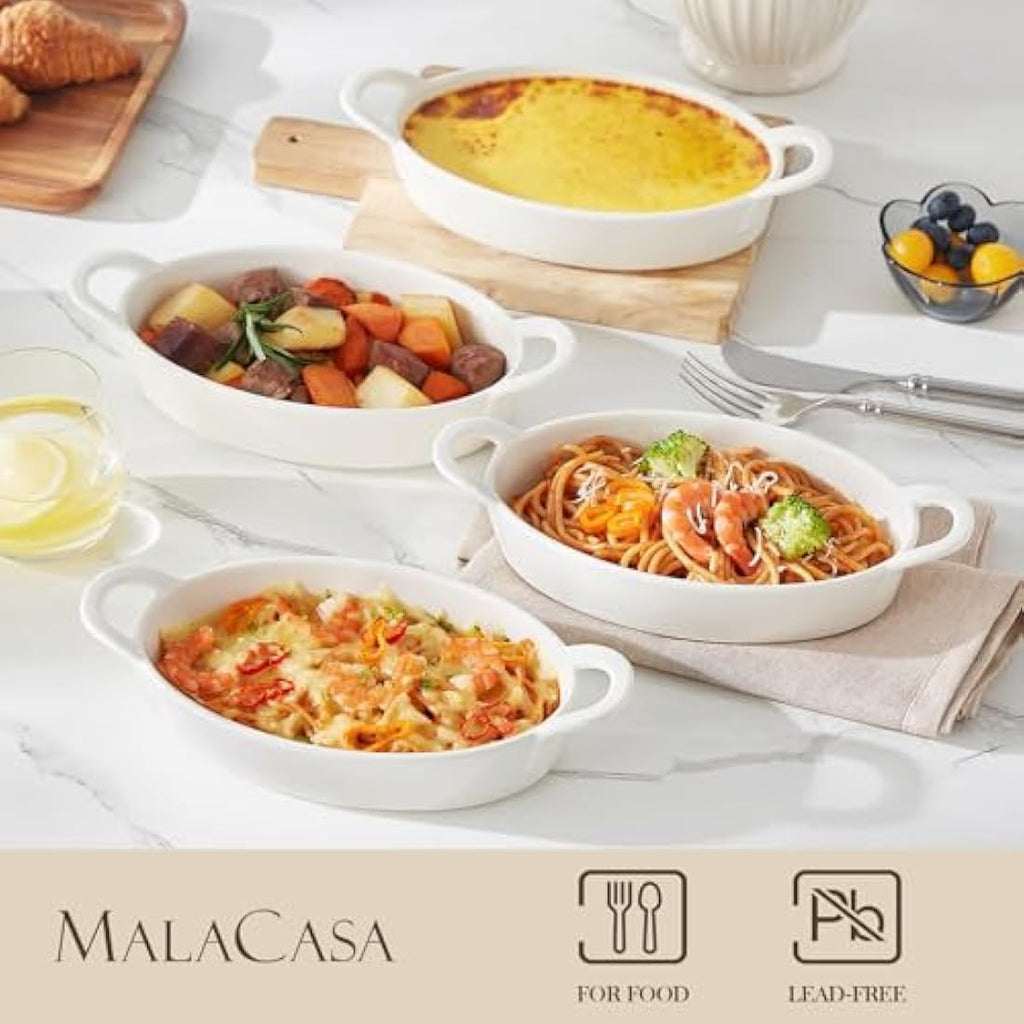 MALACASA Oval Ceramic Baking Dishes - 22oz White Casserole Dish, Set of 4