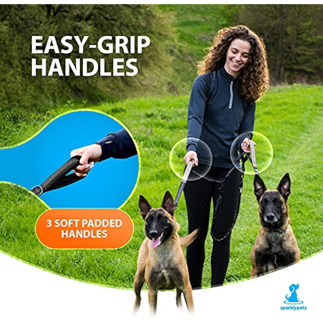SparklyPets Double Dog Leash – Tangle-Free Bungee Dual Leash for 2 Dogs