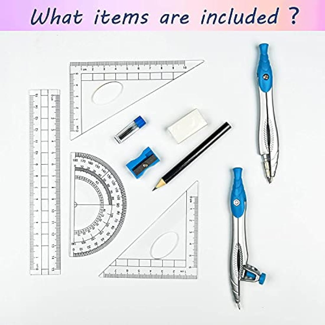 Lifreer 10 Pcs Geometry Set – Math Drafting and Drawing Kit, Blue