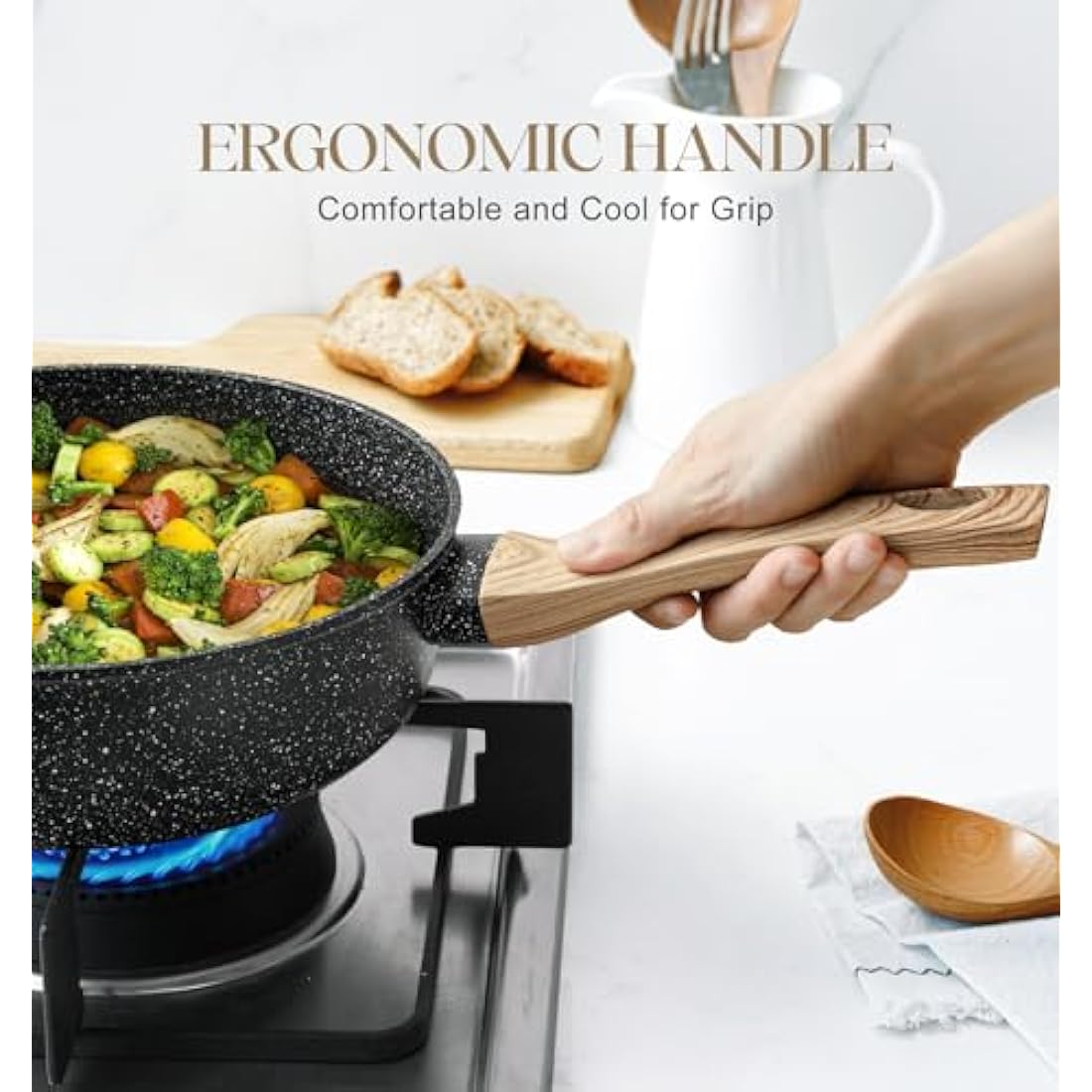 Michelangelo 28cm Non-Stick Deep Frying Pan with Lid | Induction Saute Pan