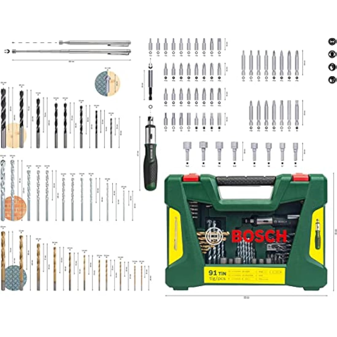 Bosch V-Line 91-Piece Titanium Drill and Screwdriver Bit Set with Ratchet