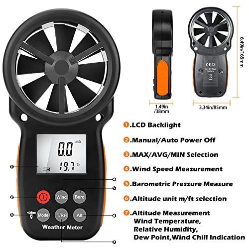 LYCEBELL Digital Anemometer & Barometer | Handheld Wind Speed Meter