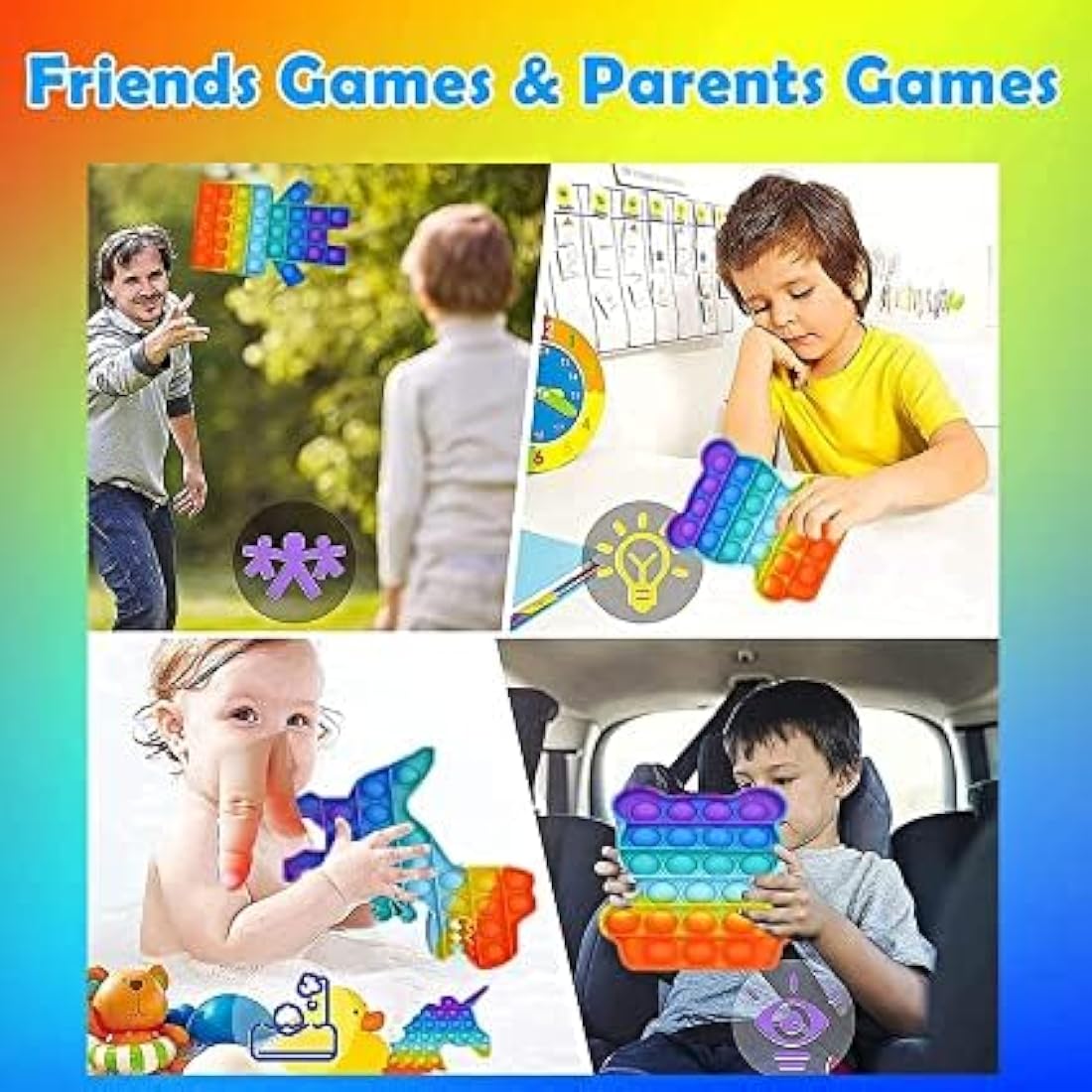 4pc Pop Bubble Fidget Toy Set – Silicone Sensory Poppets