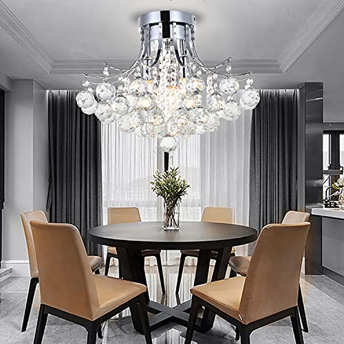 Dst Modern Crystal Chandelier – 3-Light Chrome Flush Mount Ceiling Light