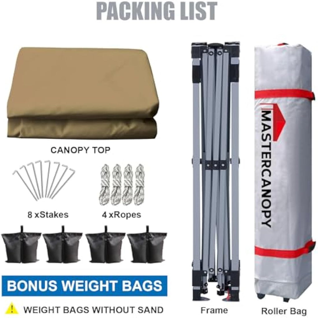 MASTERCANOPY 3x3M Pop-up Gazebo Tent | UV Protection Canopy - Khaki