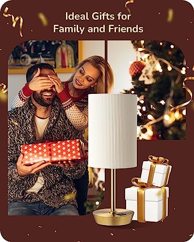 EDISHINE Touch Table Lamps Set of 2 | Gold Dimmable USB Bedside Lamps