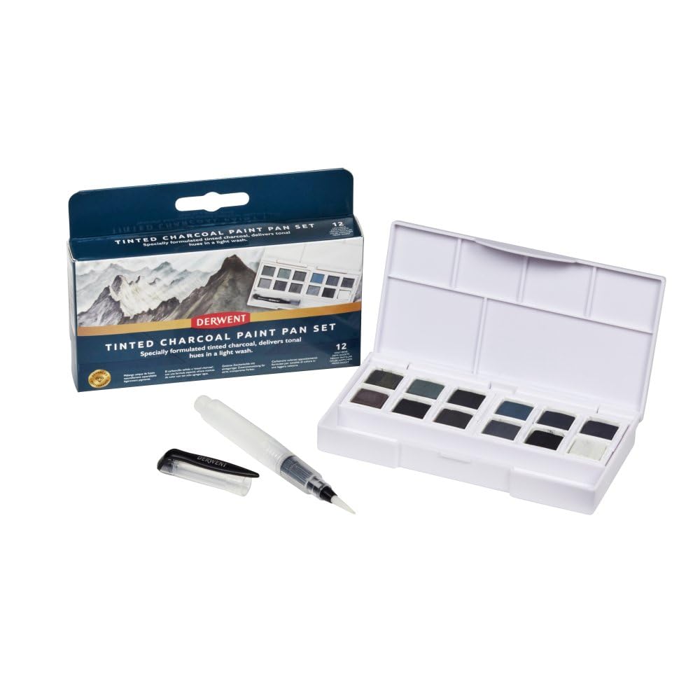 Derwent Tinted Charcoal Paint Pan Set - 12 Water-Soluble Muted Tones